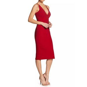 Dress the Population Women's Lyla Solid Sleeveless Fitted Midi Sheath Dress Red